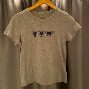 Sunday Best T-Shirt With Embroidered Butterflies, Grey